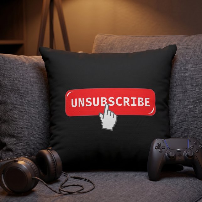Funny Unsubscribe Button - Introvert Humor Throw Pillow (Creator Uploaded)