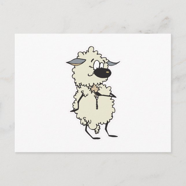 funny unzipping wool sheep postcard (Front)