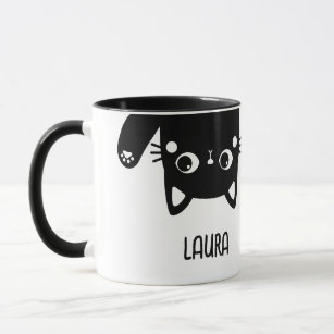 Funny Upside Down Black Cat with Name Mug