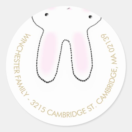 Funny upside down Easter bunny white gold address Classic Round Sticker