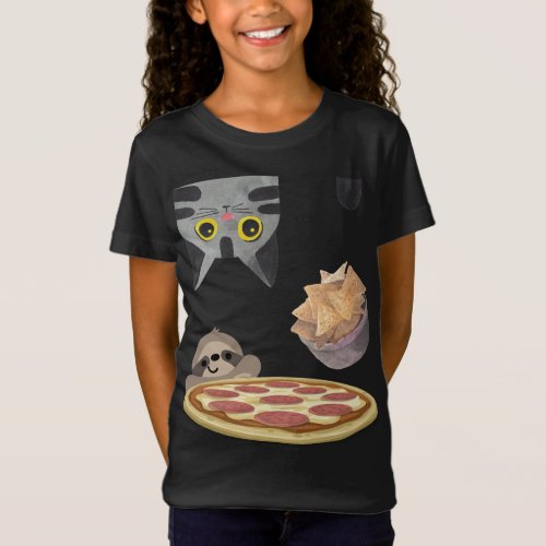 Funny Upside Down Hungry Cat Falling Chips Snack S T_Shirt