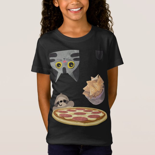 Funny Upside Down Hungry Cat Falling Chips Snack S T-Shirt (Front)
