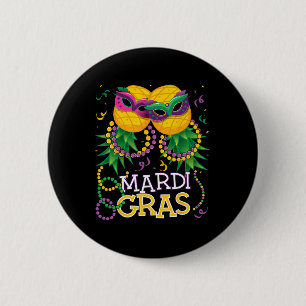 Funny Upside Down Pineapple Swinger Mardi Gras Bea Button