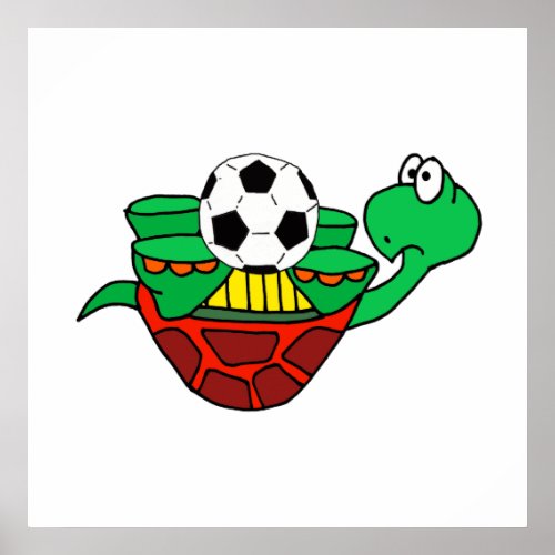 Funny Upside Down Turtle with Soccer Ball Poster