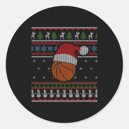 Funny Us Basketball Ugly Christmas Sweater Basketb Classic Round Sticker