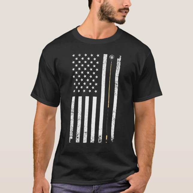 Funny US Flag Billiards Design For Men Women Billi T-Shirt (Front)