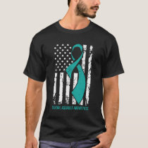 Funny Us Flag Teal Ribbon Men Women Awareness T-Shirt