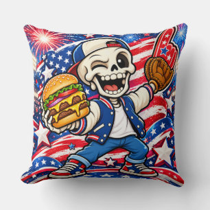 Funny USA Baseball Skeleton Throw Pillow – Patriot