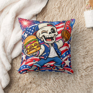 Funny USA Baseball Skeleton Throw Pillow – Patriot