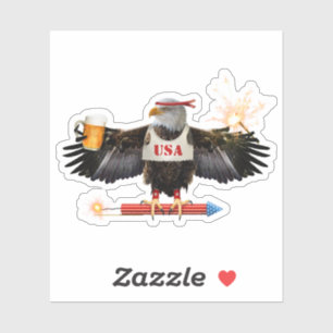 Funny USA Eagle 4th of July Beer and Fireworks Sticker