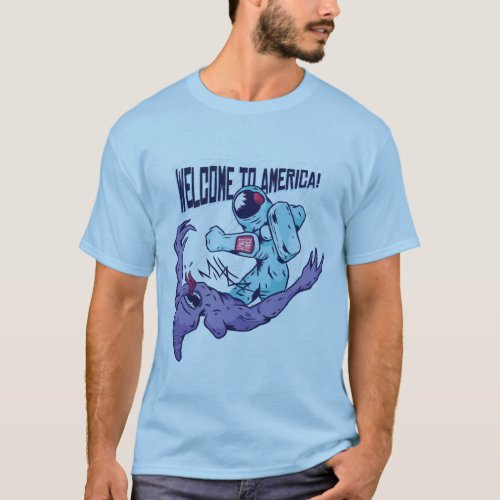 Funny Usa Space Force Astronaut Punching an Alien T_Shirt