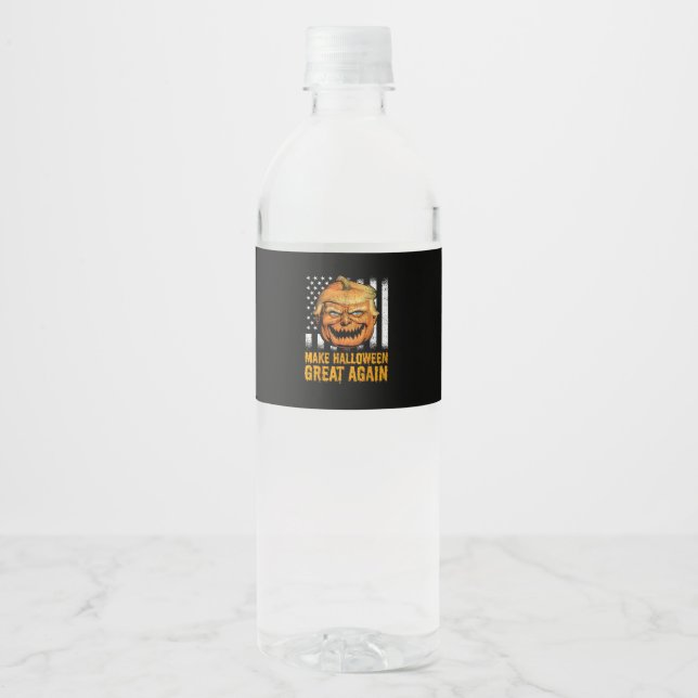 Funny Usa Trumpkin Make Halloween Great Again Water Bottle Label (Front)