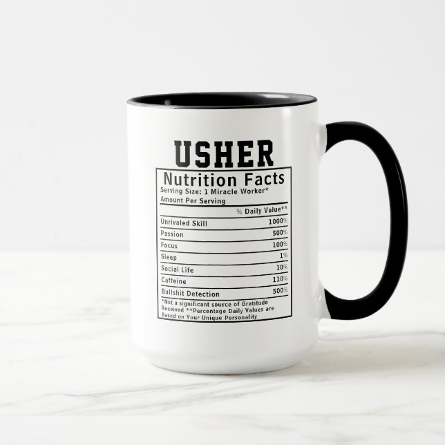 Funny Usher Nutrition Facts Staff Worker Gift Mug (Right)