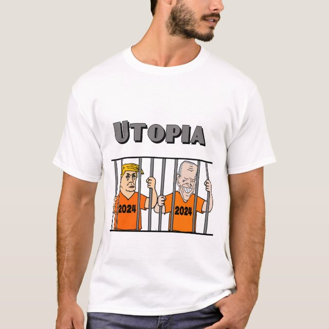 Funny Utopia Biden and Trump in Jail 2024 T-Shirt (Front)