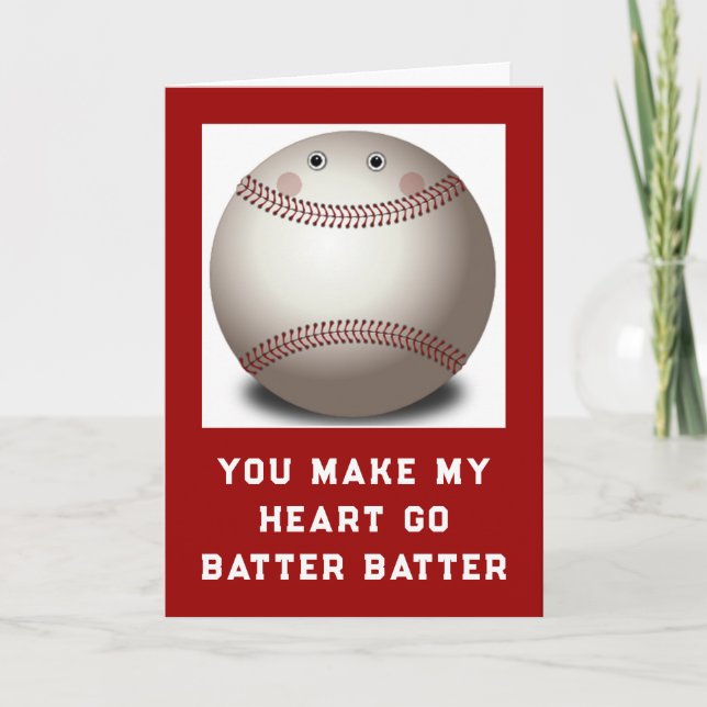 Funny Valentine Baseball Lover Holiday Card (Front)