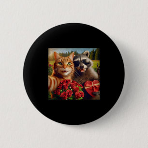Funny Valentine Cat Raccoon Selfie Love Meme Tank  Button