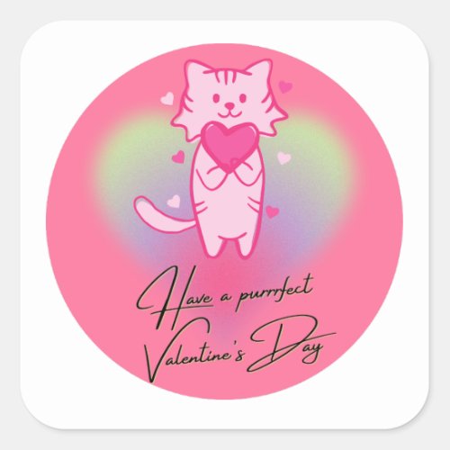 Funny Valentine Cat Sticker Kids party label