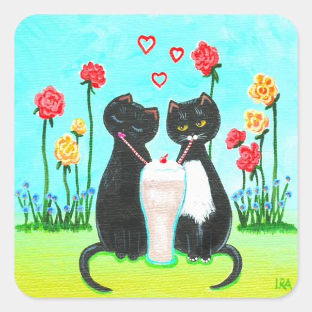 Funny Valentine Cats Creationarts Square Sticker (Front)