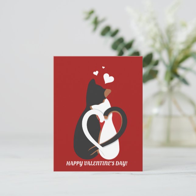 Funny Valentine Cats in Love Note Card (Standing Front)