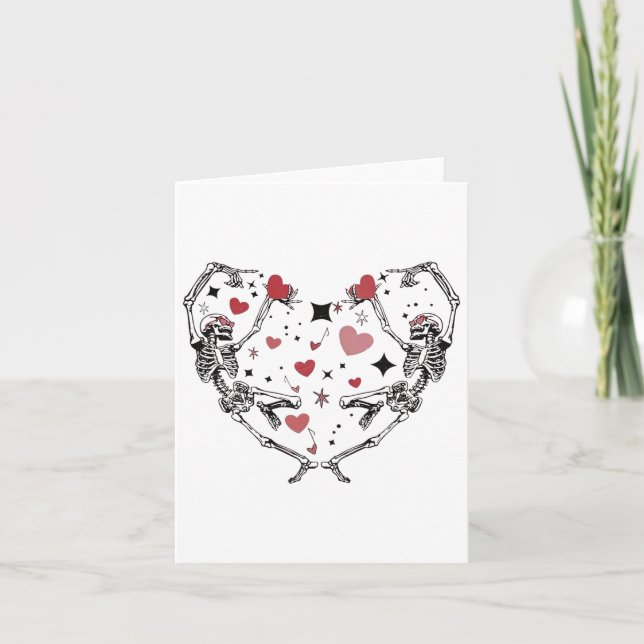 Funny Valentine Day Dancing Skeleton Heart  Card (Front)