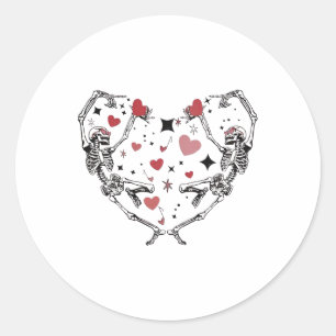 Funny Valentine Day Dancing Skeleton Heart Classic Round Sticker