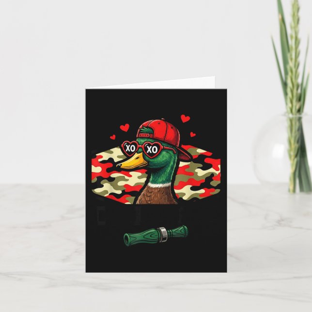 Funny Valentine Duck Hunting Camo Call Waterfowl Card (Front)