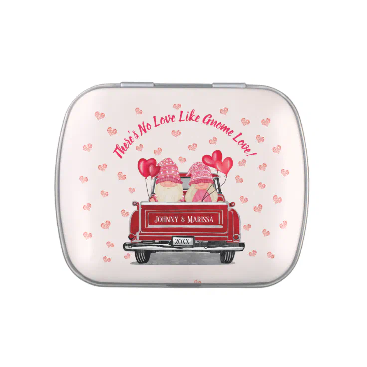 Funny Valentine Gnomes Vintage Red Truck Names Candy Tin | Zazzle