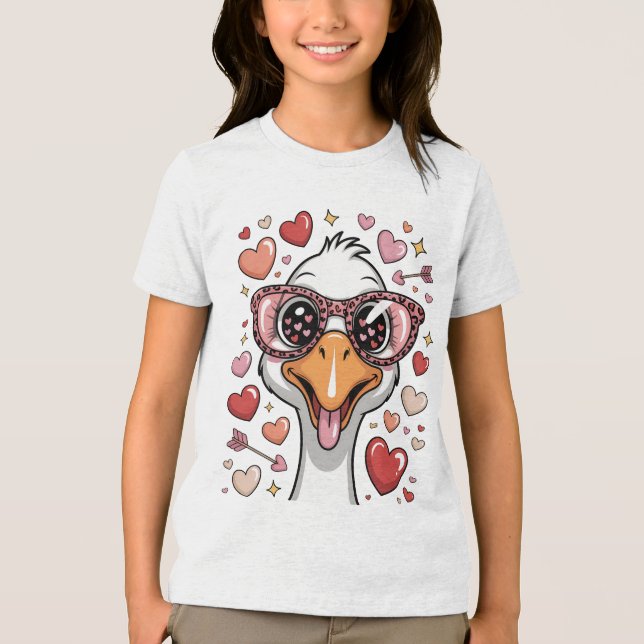 Funny Valentine Goose with Heart Sunglasses & Leop Tri-Blend Shirt (Front)