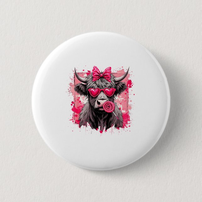 Funny Valentine Highland Cow Lollip Heart Art Nk L Button (Front)