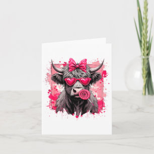Funny Valentine Highland Cow Lollip Heart Art Nk L Card