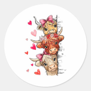 Funny Valentine Highland Cow Lover Hearts Cute Xox Classic Round Sticker