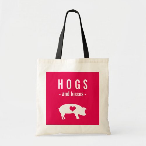 Funny Valentine Hogs and Kisses with Cute Pig Tote Bag