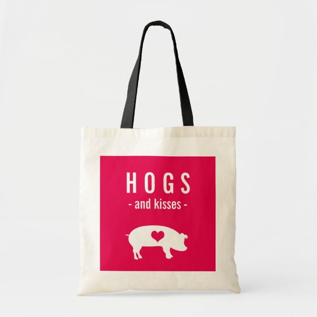 Funny Valentine Hogs and Kisses with Cute Pig Tote Bag (Front)