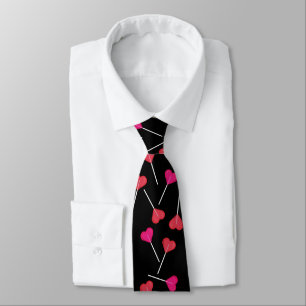 Funny Valentine Red Heart   Lollipop Pattern Black Neck Tie