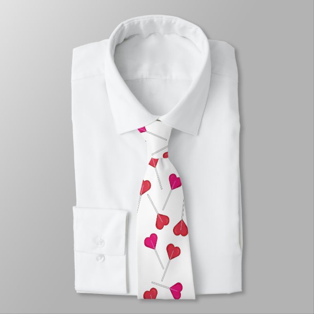 Funny Valentine Red Heart | Lollipop Pattern    Neck Tie (Tied)