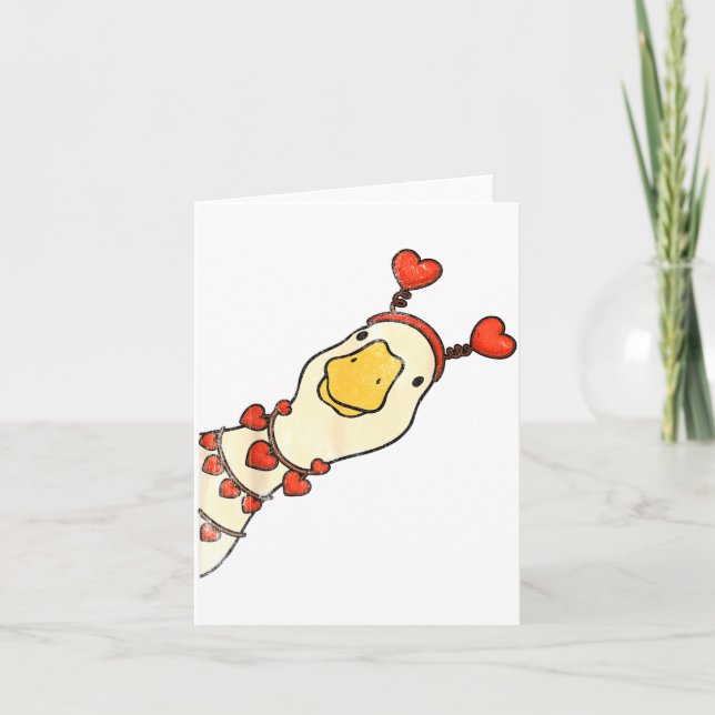 Funny Valentine Silly Gooses Duck Heart Love Match Card (Front)