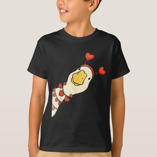Funny Valentine Silly Gooses Duck Heart Love Match T-Shirt (Front)