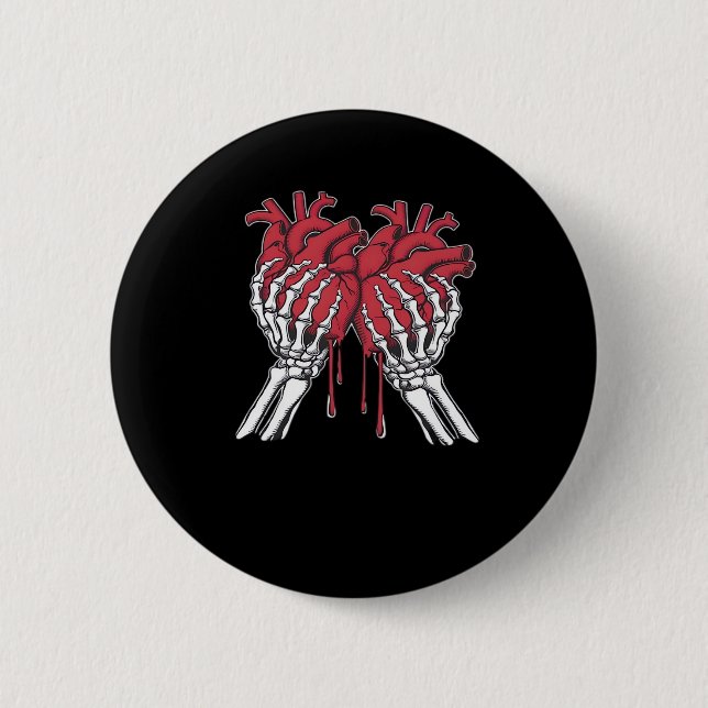 Funny Valentine Skeleton Heart Hands Classic Style Button (Front)