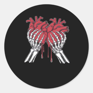 Funny Valentine Skeleton Heart Hands Classic Style Classic Round Sticker