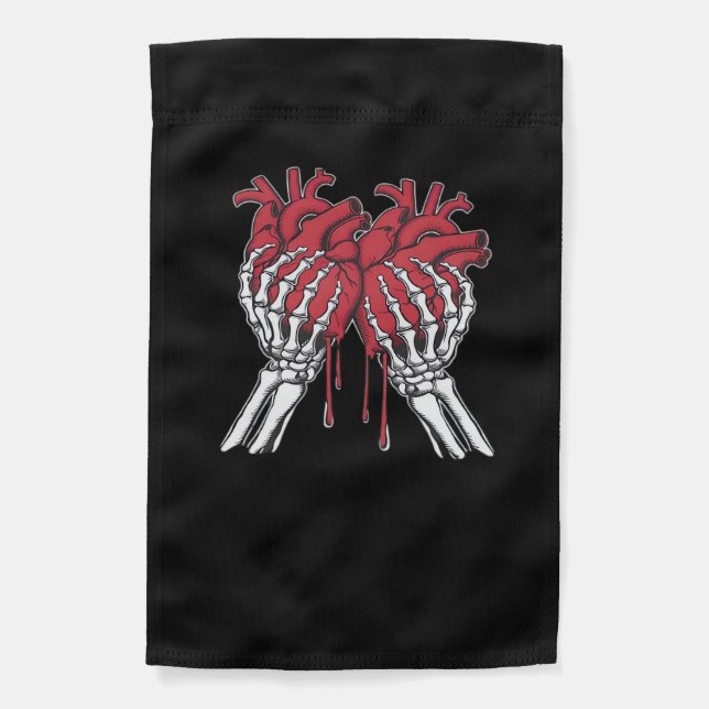 Funny Valentine Skeleton Heart Hands Classic Style Garden Flag (Front)