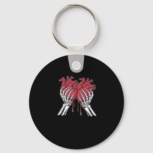 Funny Valentine Skeleton Heart Hands Classic Style Keychain (Front)
