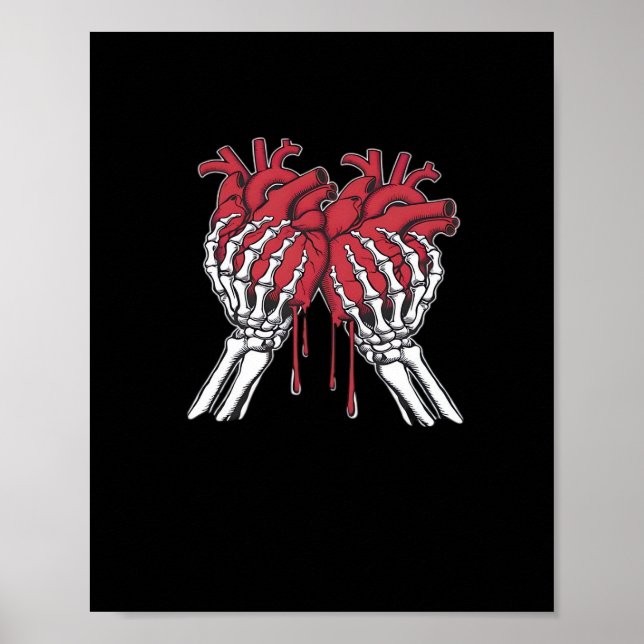 Funny Valentine Skeleton Heart Hands Classic Style Poster (Front)
