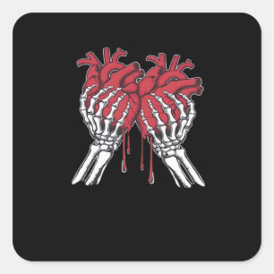 Funny Valentine Skeleton Heart Hands Classic Style Square Sticker
