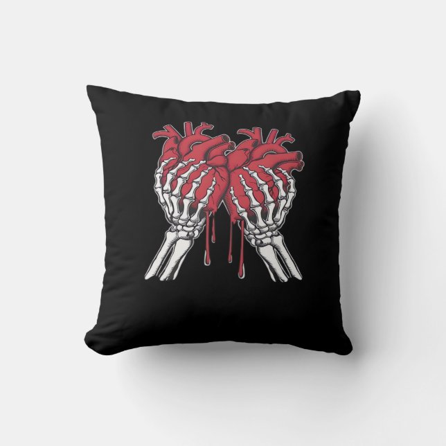 Funny Valentine Skeleton Heart Hands Classic Style Throw Pillow (Front)