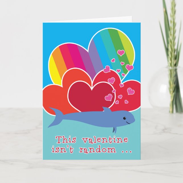 Funny Valentine with Porpoise Pun Rainbow Heart Holiday Card (Front)