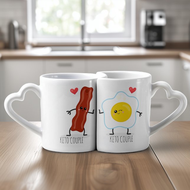 Funny Valentines Bacon and Eggs Keto Couple Coffee Mug Set (Crack up your other half and poach their heart with this hilariously "egg-cellent" mug set.)