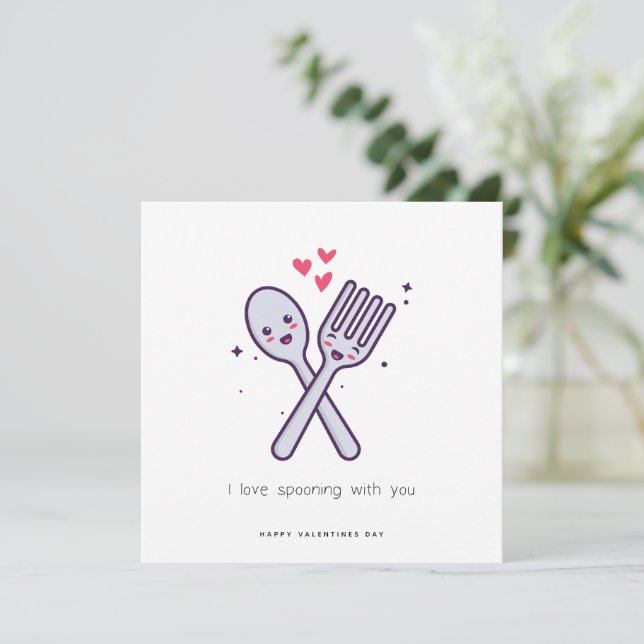 Funny Valentine's Card - I Love Spooing With You (Standing Front)
