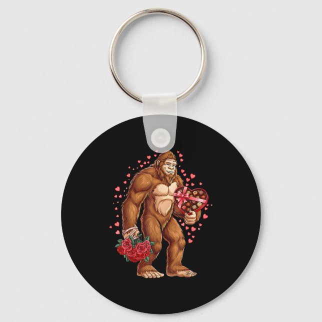Funny Valentines Day Bigfoot Heart Love Sasquatch  Keychain (Front)