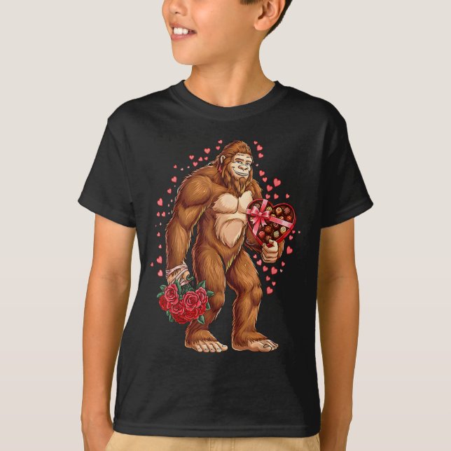 Funny Valentines Day Bigfoot Heart Love Sasquatch  T-Shirt (Front)