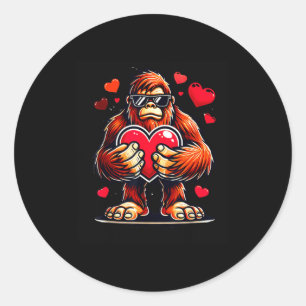 Funny Valentines Day Bigfoot Heart Sungles Sasquat Classic Round Sticker